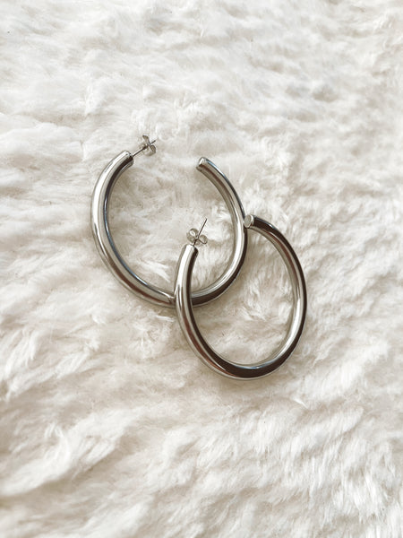 Large Hoop Earrings in Silver - Stainless Steel