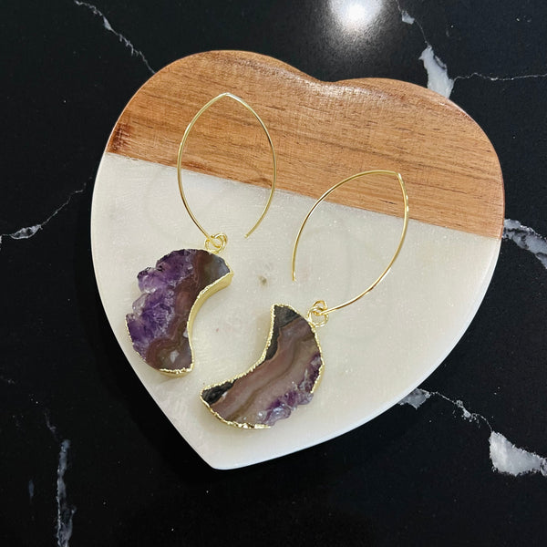 Amethyst Crescent Moon Earrings - Gold