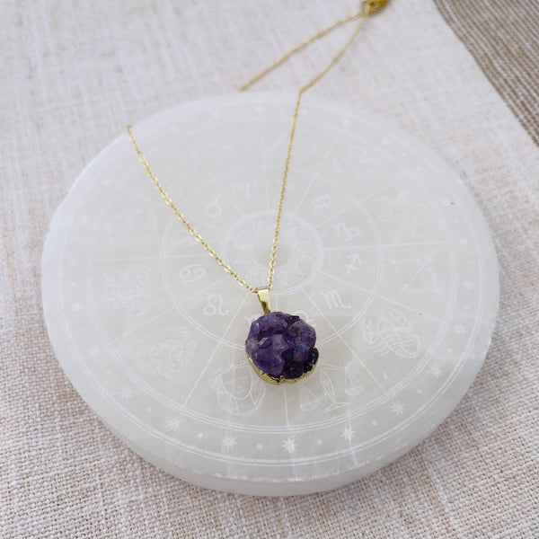 Druzy Amethyst Necklace - Gold