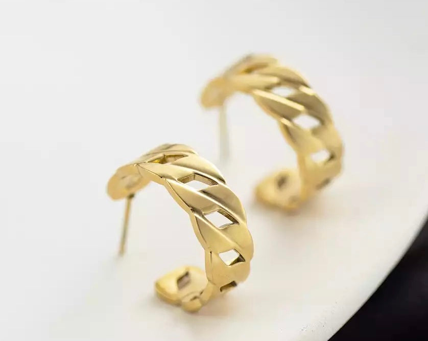 Gold Chain Hoops - Stainless Steel
