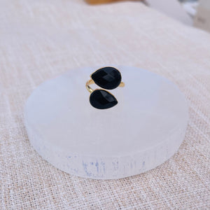 Obsidian Crystal Ring - Adjustable - Gold