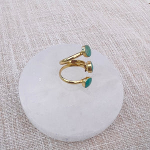 Turquoise Crystal Ring - Adjustable - Gold