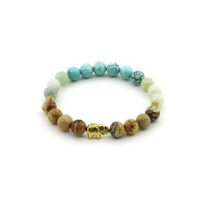 Good Luck & Karma - Turquoise, Amazonite, Picture Jasper, Hematite, Elephant - Gemstone Bracelet