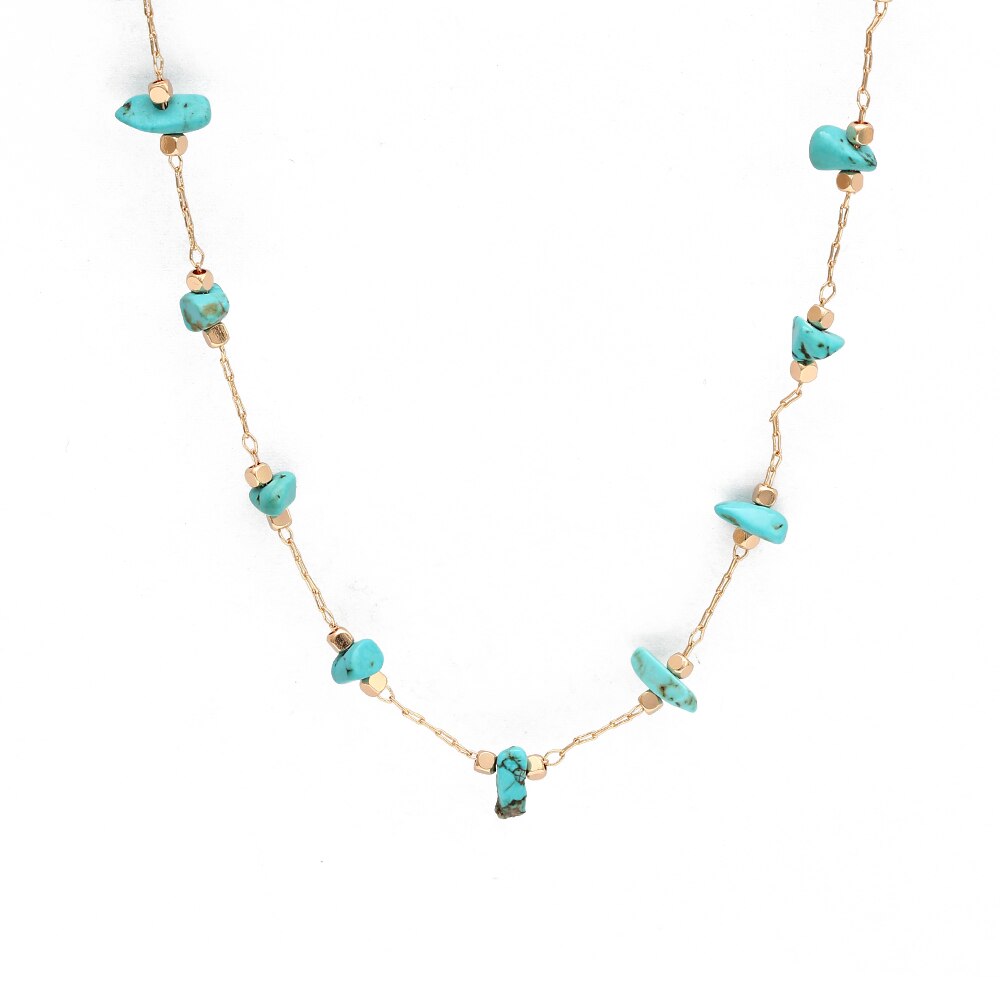 Turquoise Natural Stone Choker Necklace - Gold