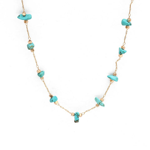Turquoise Natural Stone Choker Necklace - Gold