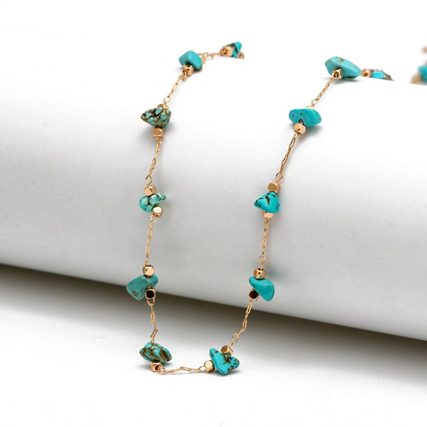 Turquoise Natural Stone Choker Necklace - Gold
